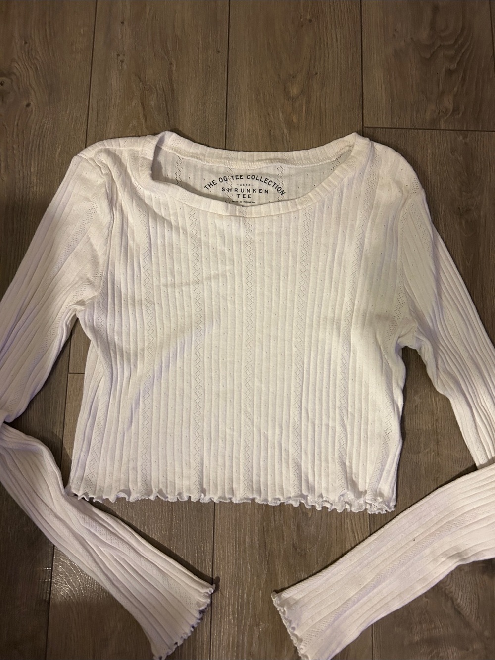 White Ribbed Long-Sleeve Crop Top from Aeropostale
